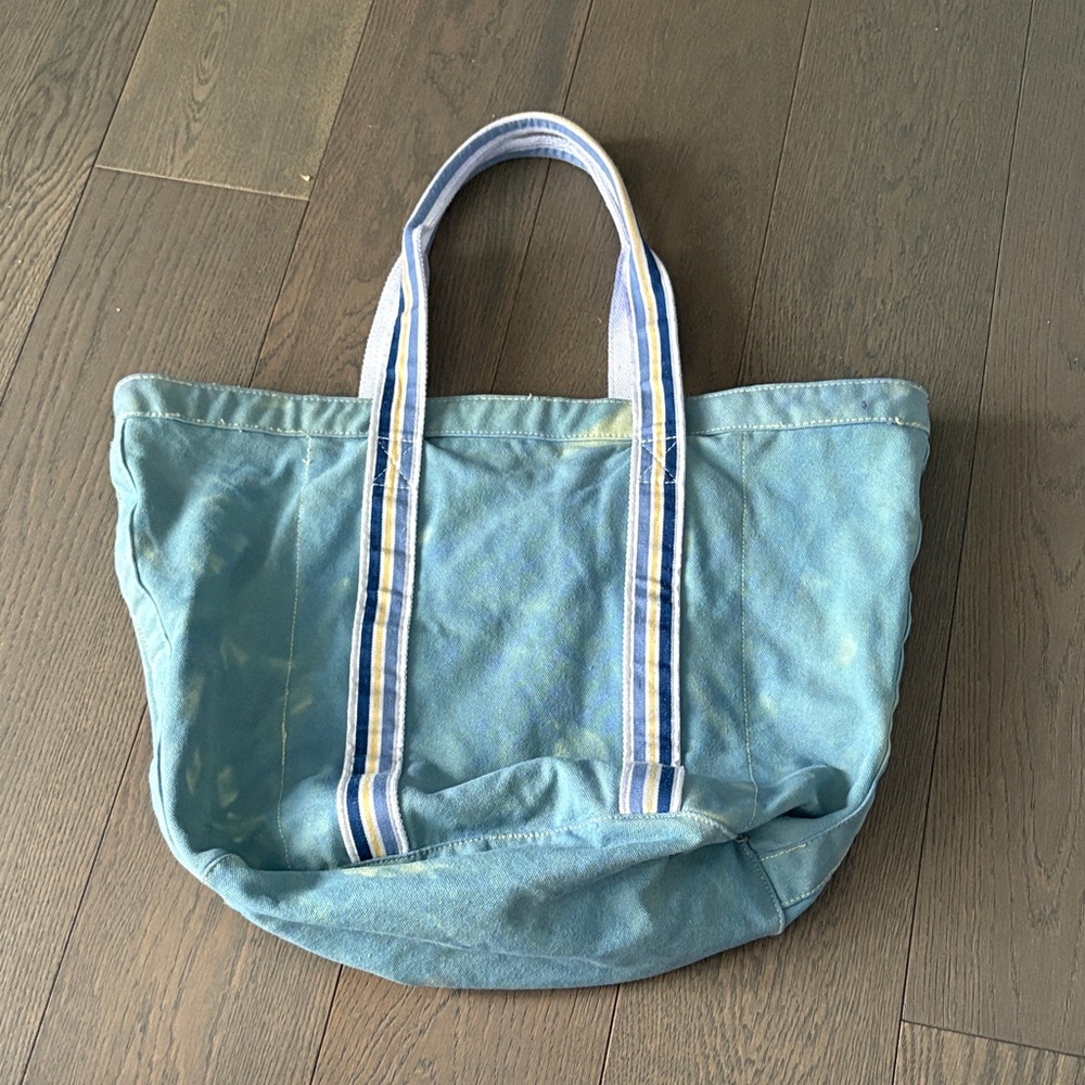 Blue Tye Dye Canvas Tote Bag with Striped Handles